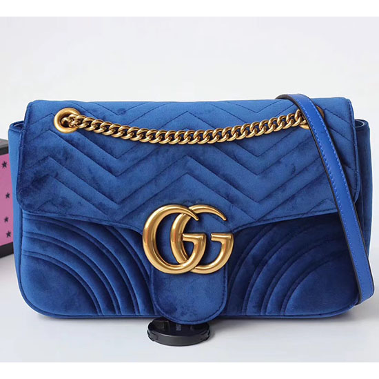 Gucci GG Marmont Velvet Shoulder Bag Blue 443496