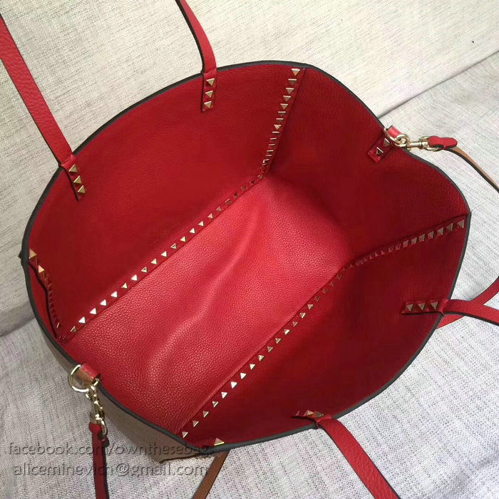 Valentino Guitar Rockstud Rolling Double Reversible Tote Red 102320