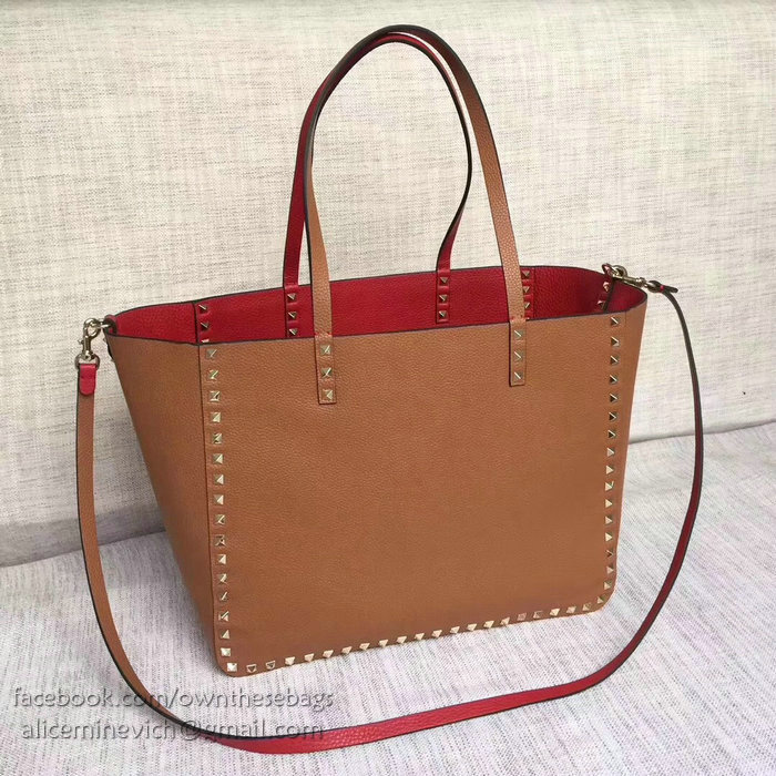 Valentino Guitar Rockstud Rolling Double Reversible Tote Red 102320