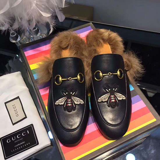 Gucci Bee Princetown Leather Slipper Black 462723