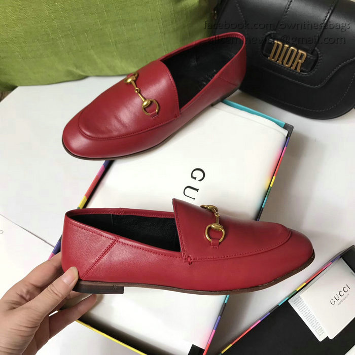 Gucci Calfskin Leather Loafers Red GS02