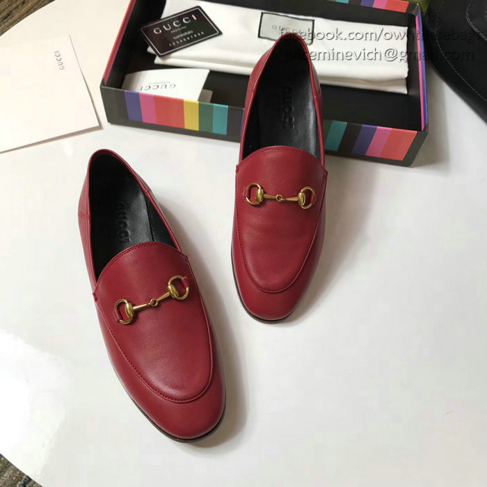 Gucci Calfskin Leather Loafers Red GS02