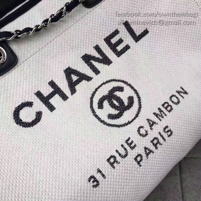 Chanel White Canvas Large Deauville Shopping Bag A68046