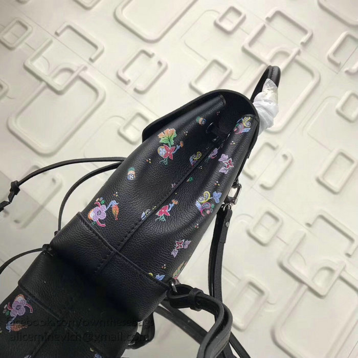 Louis Vuitton Soft Calfskin Lockme Backpack Mini Black with Flower M54573
