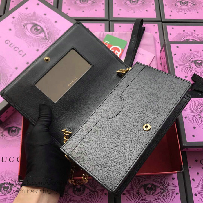 Gucci Leather mini chain bag with Double G and crystals Black 499782