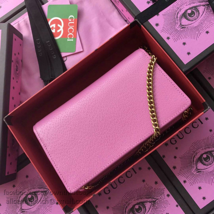 Gucci Leather mini chain bag with Double G and crystals Pink 499782
