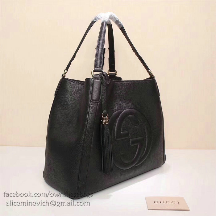 Gucci Soho Leather Medium Tote Bag Black 282309