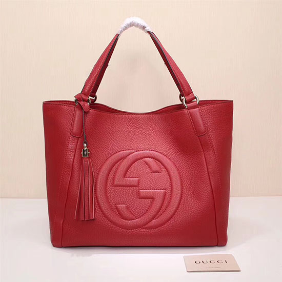 Gucci Soho Leather Medium Tote Bag Red 282309