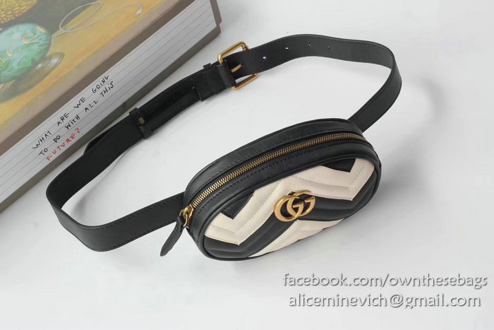 Gucci GG Marmont Matelasse Leather Belt Bag White and Black 476434