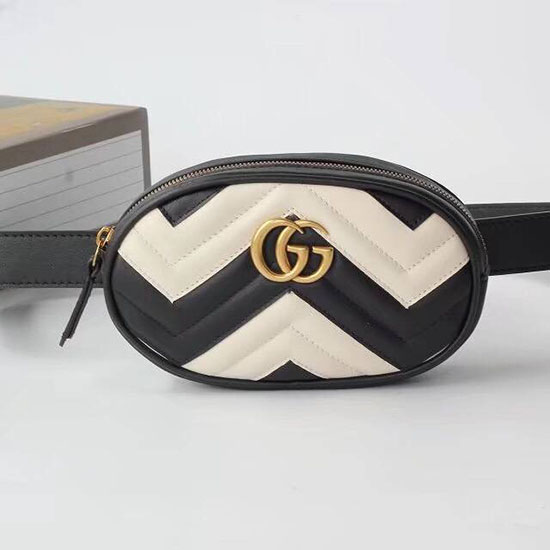 Gucci GG Marmont Matelasse Leather Belt Bag White and Black 476434