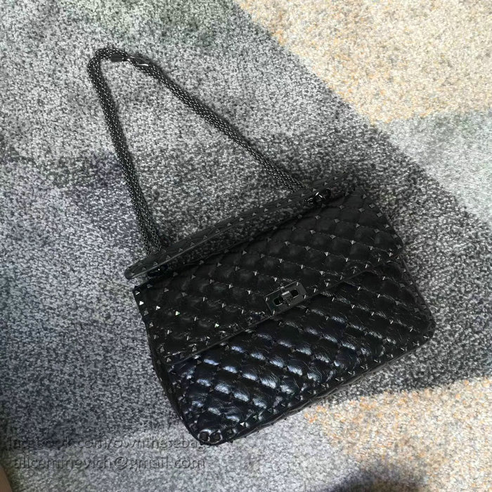 Valentino Calfskin Garavani Rockstud Spike Chain Bag Black V0121