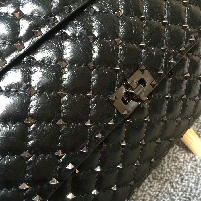 Valentino Calfskin Garavani Rockstud Spike Chain Bag Black V0121