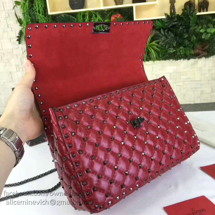 Valentino Calfskin Garavani Rockstud Spike Chain Bag Red V0121