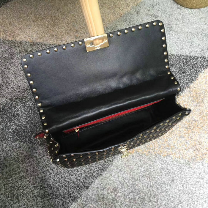 Valentino Lambskin Garavani Rockstud Spike Chain Bag Black V0121