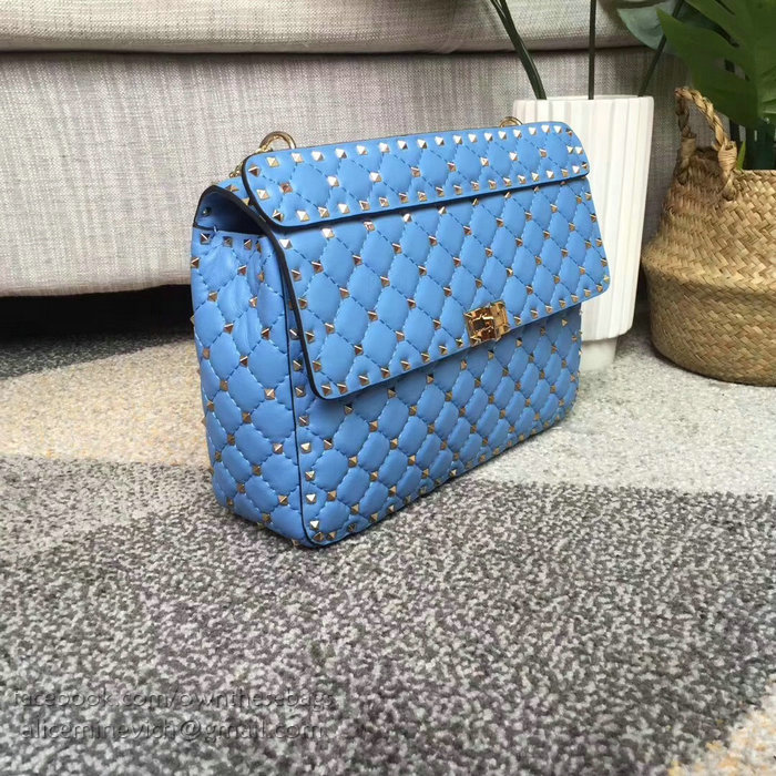 Valentino Lambskin Garavani Rockstud Spike Chain Bag Blue V0121