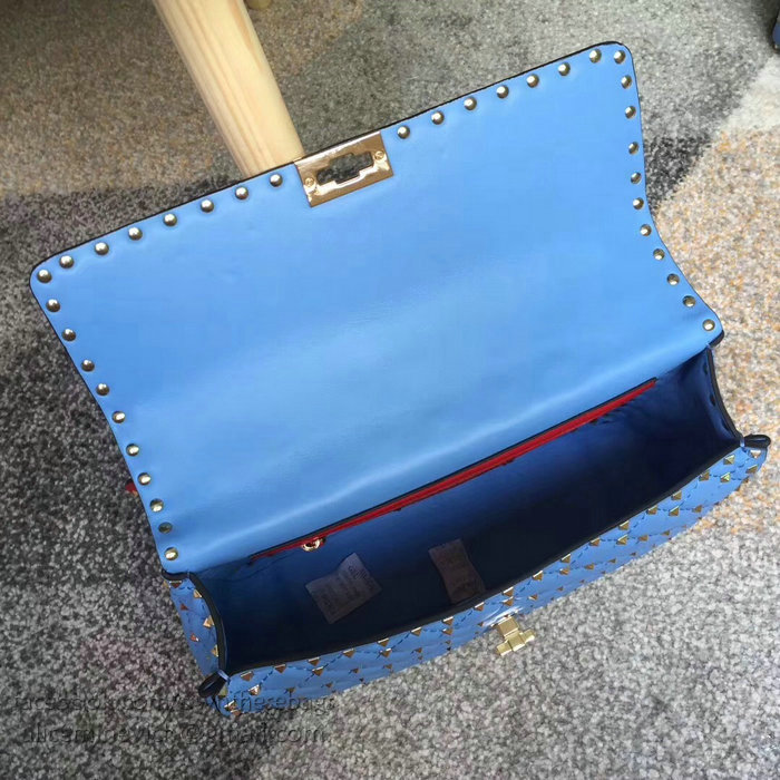 Valentino Lambskin Garavani Rockstud Spike Chain Bag Blue V0121
