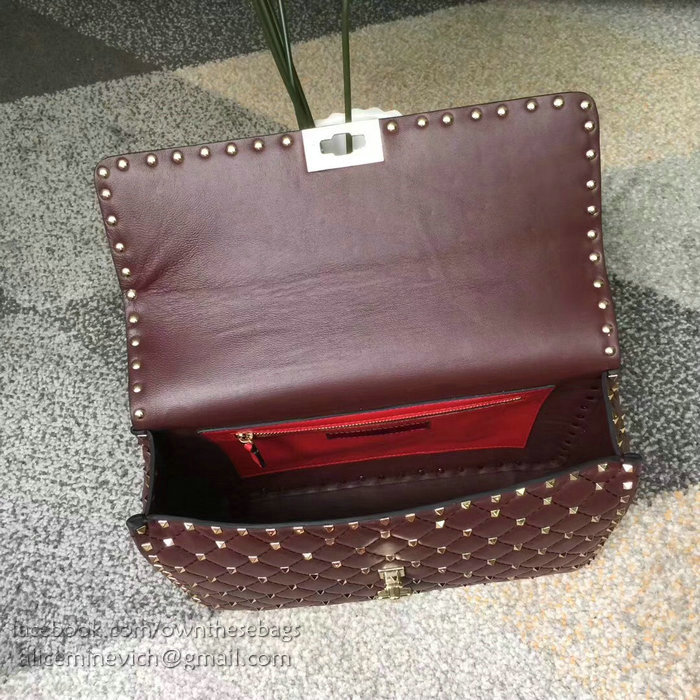 Valentino Lambskin Garavani Rockstud Spike Chain Bag Burgundy V0121