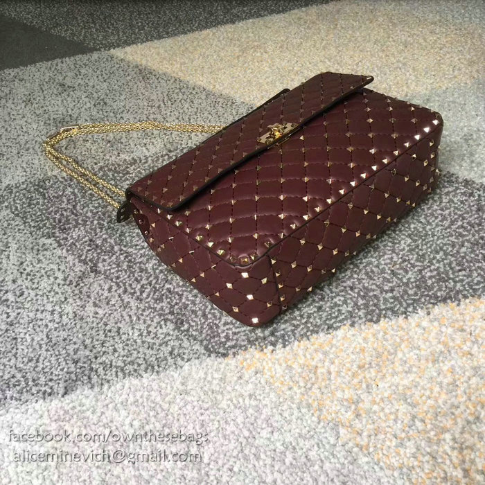 Valentino Lambskin Garavani Rockstud Spike Chain Bag Burgundy V0121