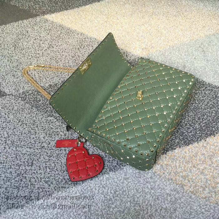 Valentino Lambskin Garavani Rockstud Spike Chain Bag Green V0121