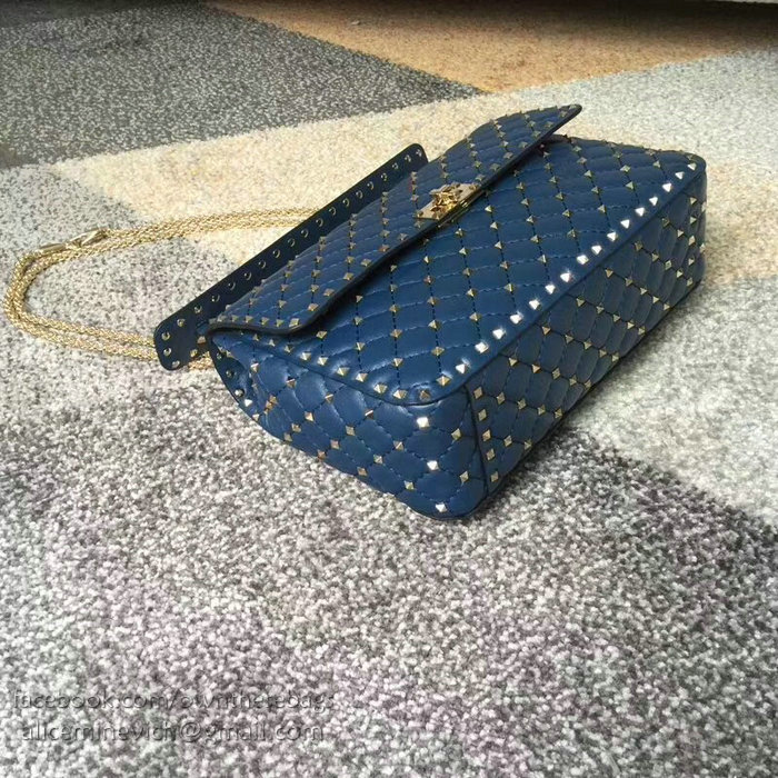 Valentino Lambskin Garavani Rockstud Spike Chain Bag Navy Blue V0121