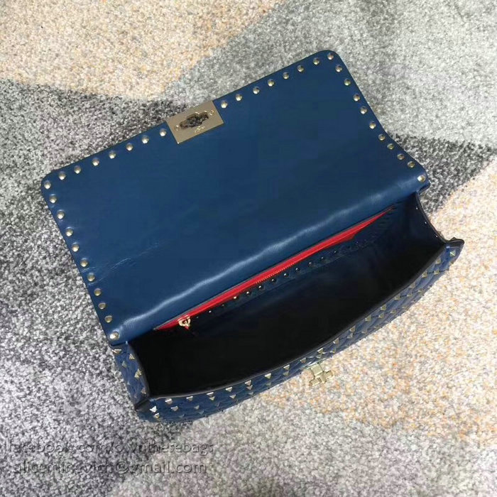 Valentino Lambskin Garavani Rockstud Spike Chain Bag Navy Blue V0121