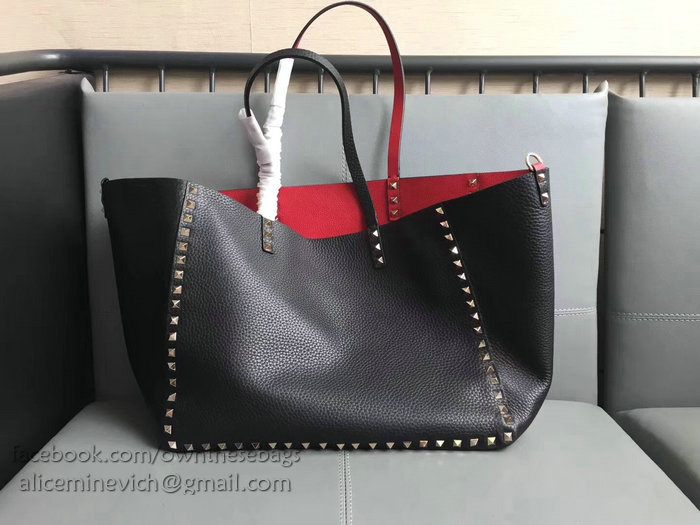 Valentino Guitar Rockstud Rolling Double Reversible Tote Black & Red V0501