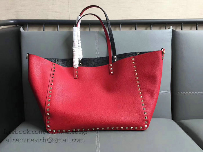Valentino Guitar Rockstud Rolling Double Reversible Tote Black & Red V0501