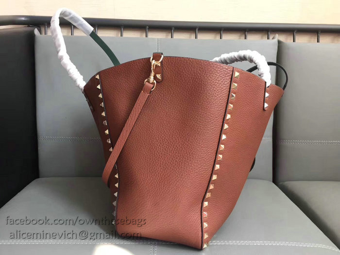 Valentino Guitar Rockstud Rolling Double Reversible Tote Brown & Green V0501