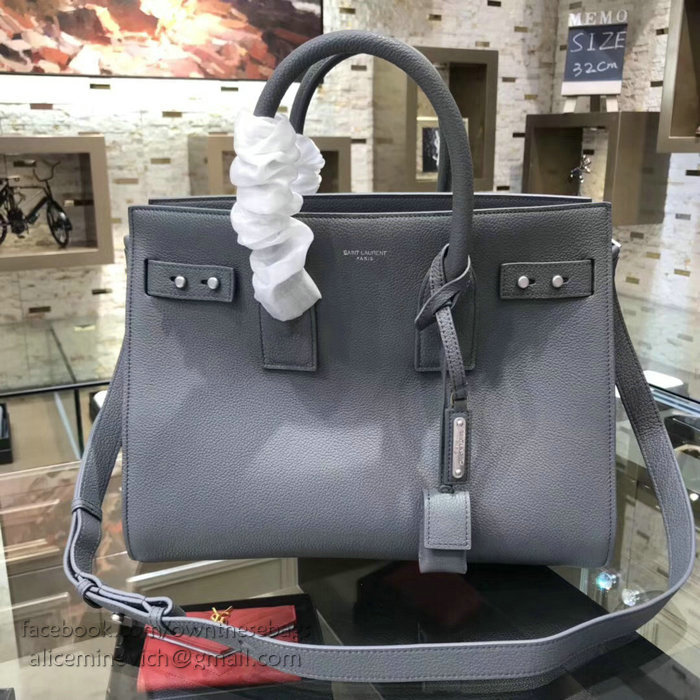 Saint Laurent Sac De Jour Souple Bag in Grey Grained Leather 464960