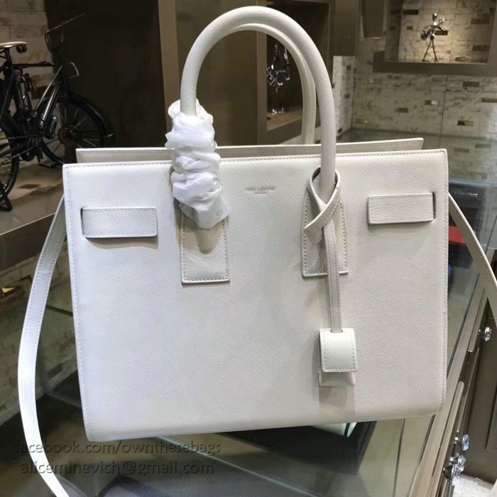 Saint Laurent Sac De Jour Souple Bag in White Goat Leather 378299