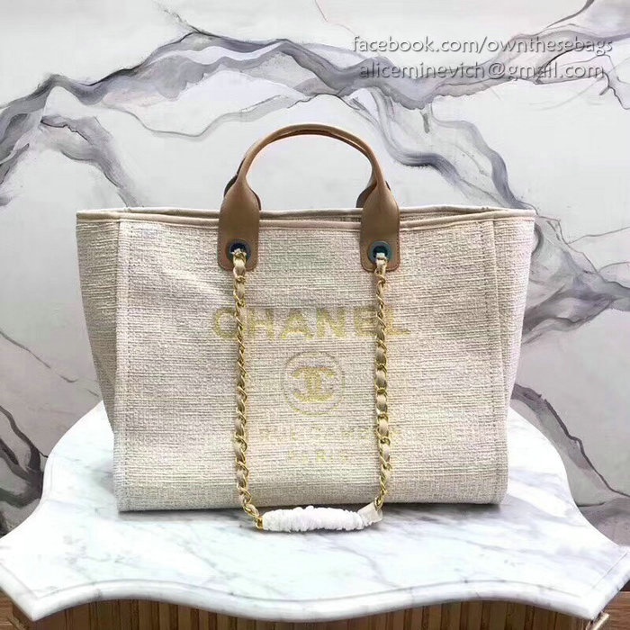 Chanel Canvas Large Deauville Shopping Bag Beige A15034