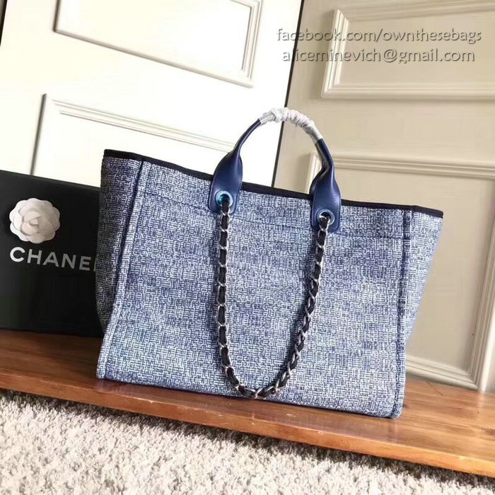 Chanel Canvas Large Deauville Shopping Bag Blue A15034