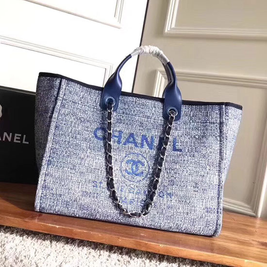Chanel Canvas Large Deauville Shopping Bag Blue A15034