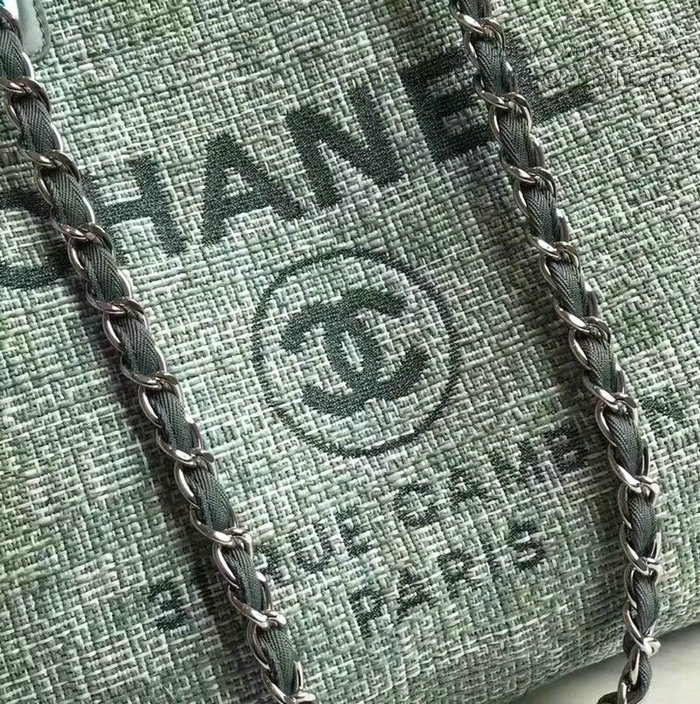 Chanel Canvas Large Deauville Shopping Bag Green A15034