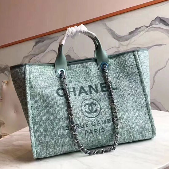 Chanel Canvas Large Deauville Shopping Bag Green A15034