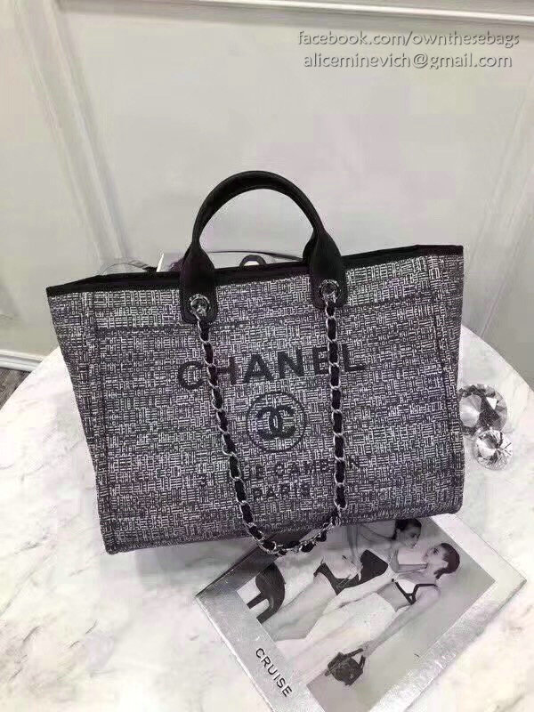 Chanel Canvas Large Deauville Shopping Bag Grey A15034