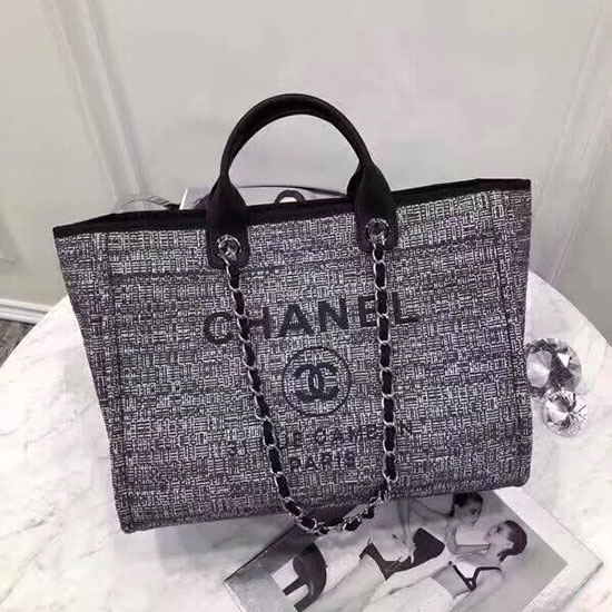 Chanel Canvas Large Deauville Shopping Bag Grey A15034