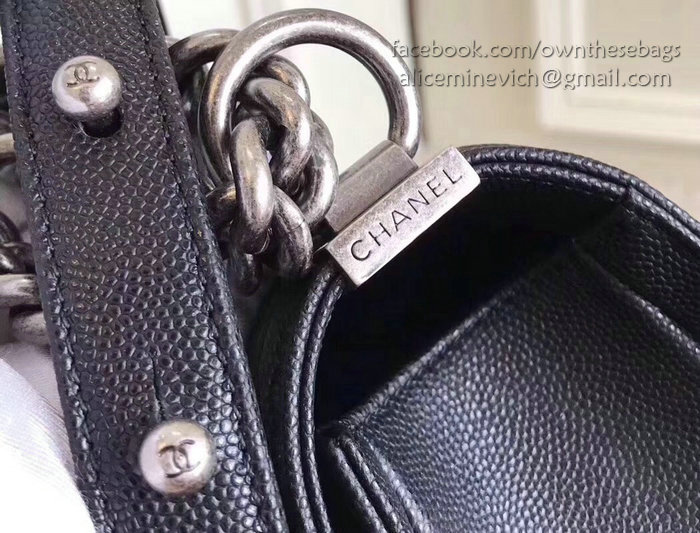 Chanel Grained Calfskin Chevron Medium Boy Bag Black A92058
