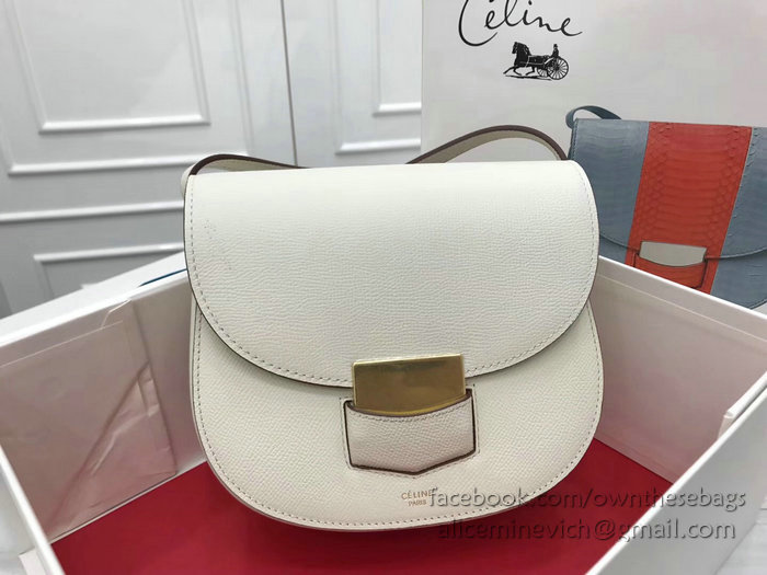 Celine Small Trotteur Bag in Grained Calfskin White CL30038
