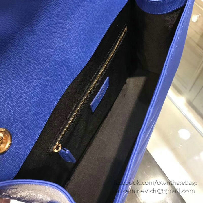 Saint Laurent Large Grained Matelasse Shoulder Bag Blue 396910