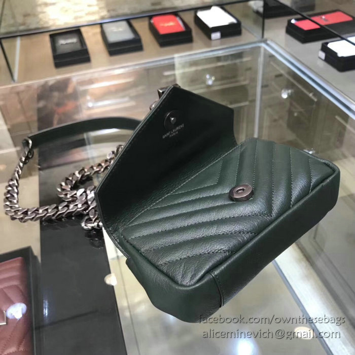 Saint Laurent Matelasse Chain Wallet Green with Silver hardware 438492