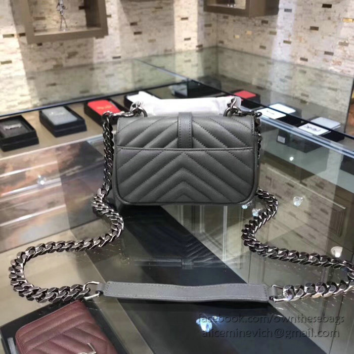 Saint Laurent Matelasse Chain Wallet Grey with Silver hardware 438492