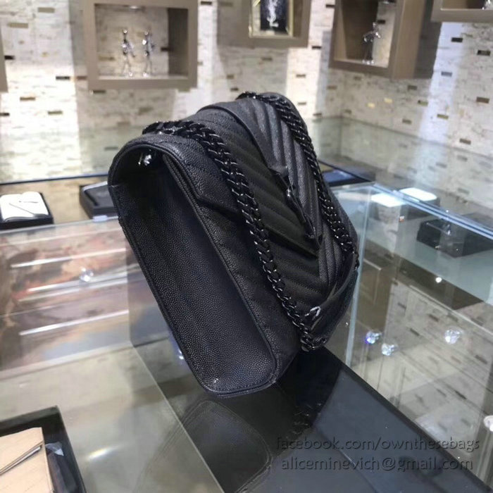 Saint Laurent Medium Grained Matelasse Shoulder Bag Black with Black hardware 428134