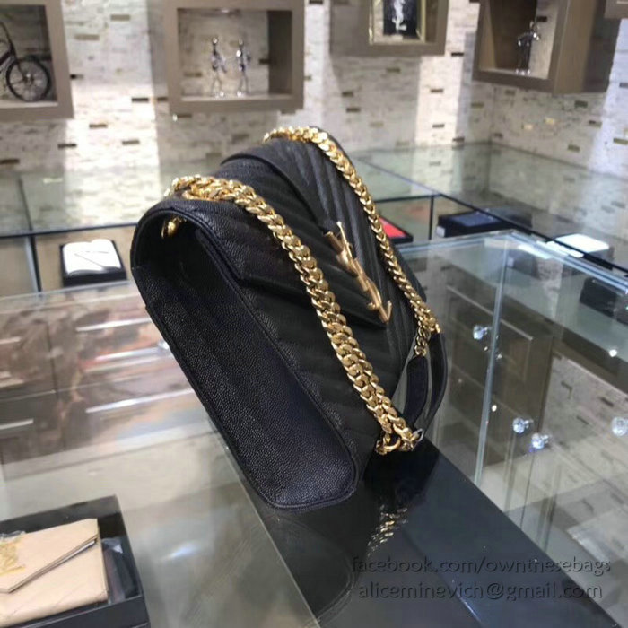 Saint Laurent Medium Grained Matelasse Shoulder Bag Black with Gold hardware 428134