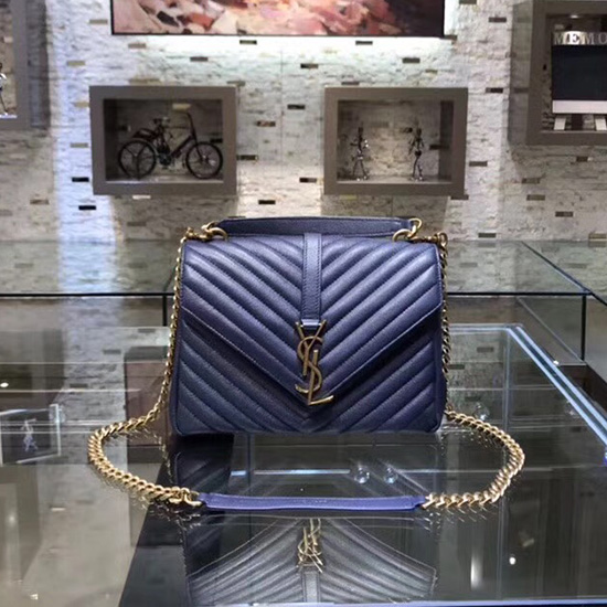 Saint Laurent Medium Matelasse Leather Shoulder Bag Blue with Gold hardware 428056