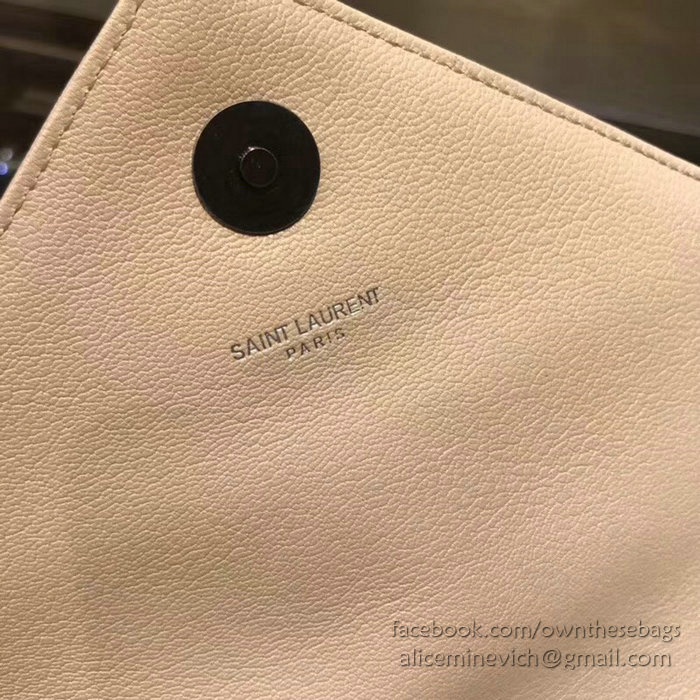 Saint Laurent Medium Matelasse Leather Shoulder Bag Off-white with Silver hardware 428056