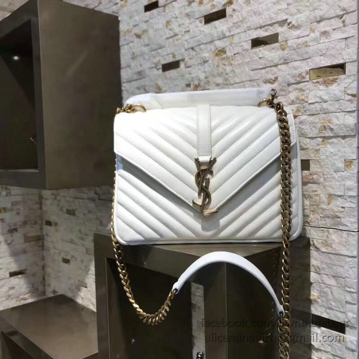 Saint Laurent Medium Matelasse Leather Shoulder Bag White 428056