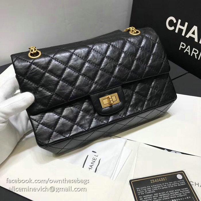 Chanel Aged Calfskin 2.55 Handbag Black with Gold Hardware A37586