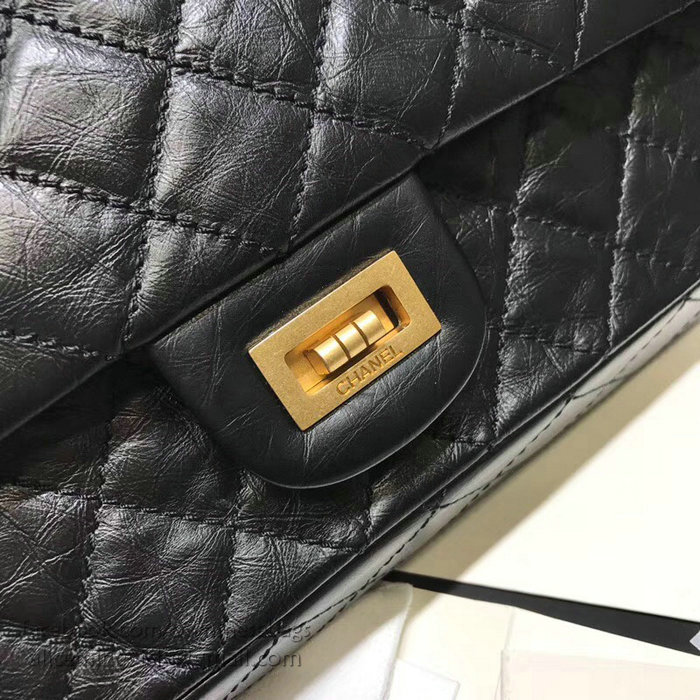 Chanel Aged Calfskin 2.55 Handbag Black with Gold Hardware A37586