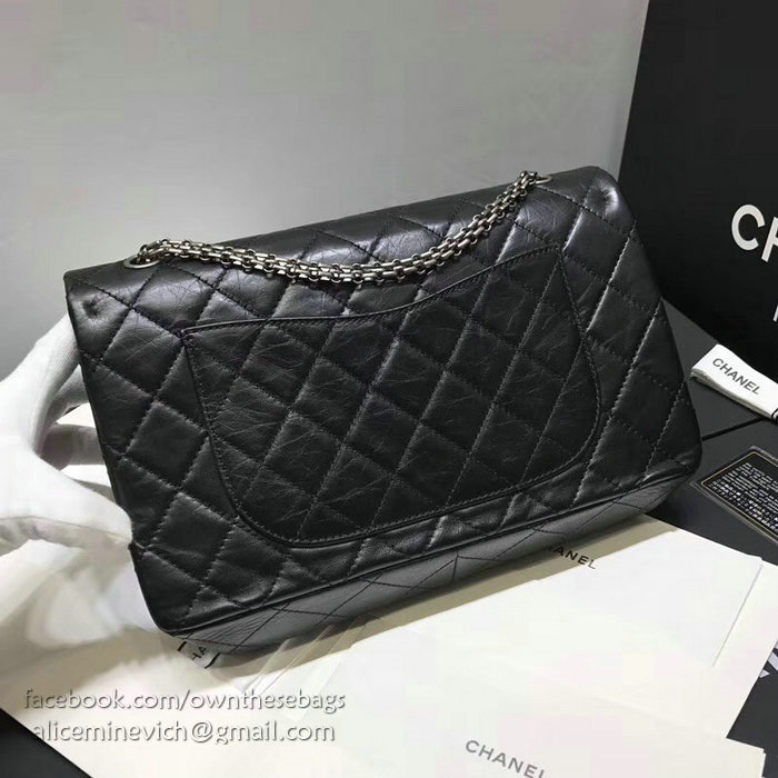 Chanel Aged Calfskin 2.55 Handbag Black with Silver Hardware A37586